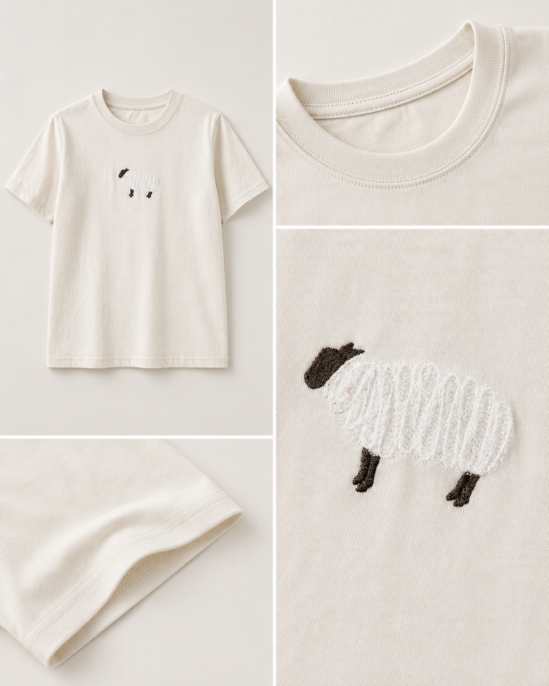 小羊刺繡圓領上衣 米白 3