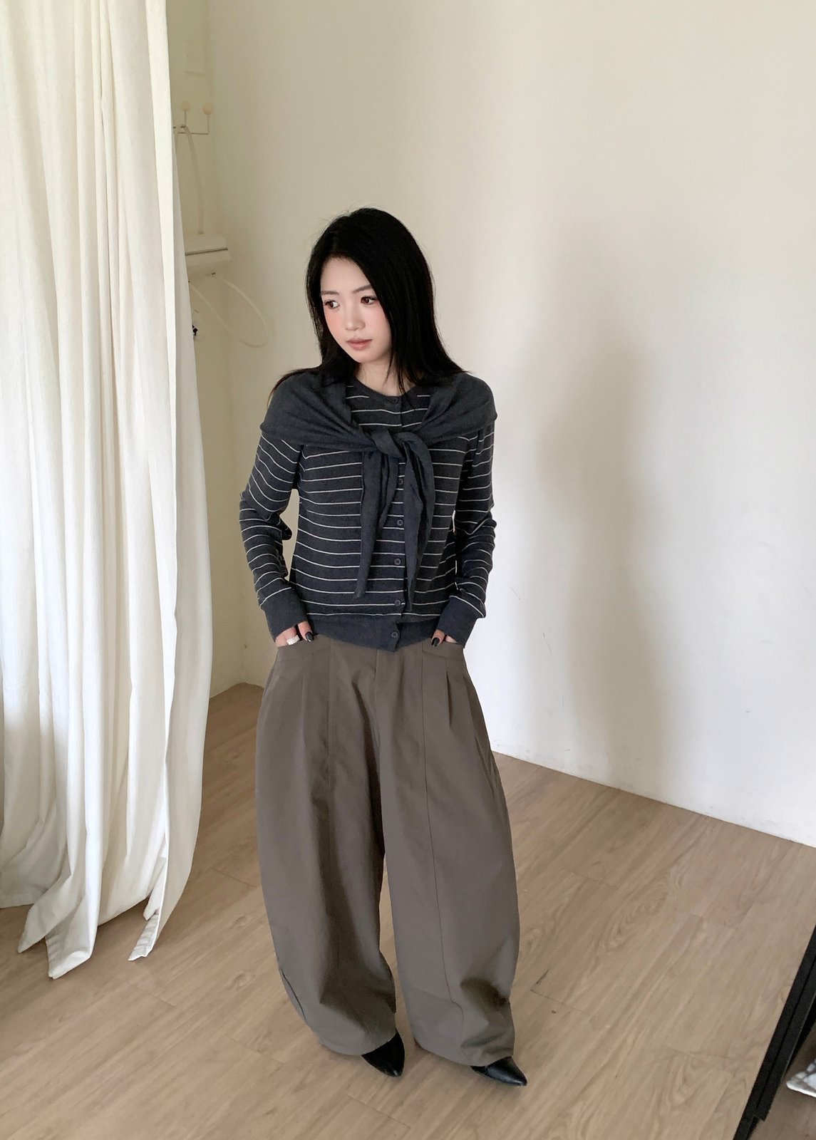 條紋針織開襟兩件式上衣 5