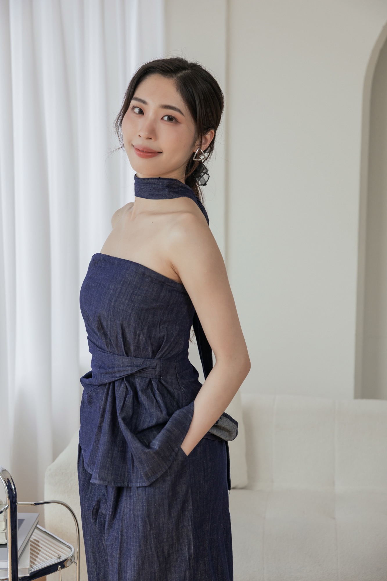 深藍兩件式平口牛仔套裝 6
