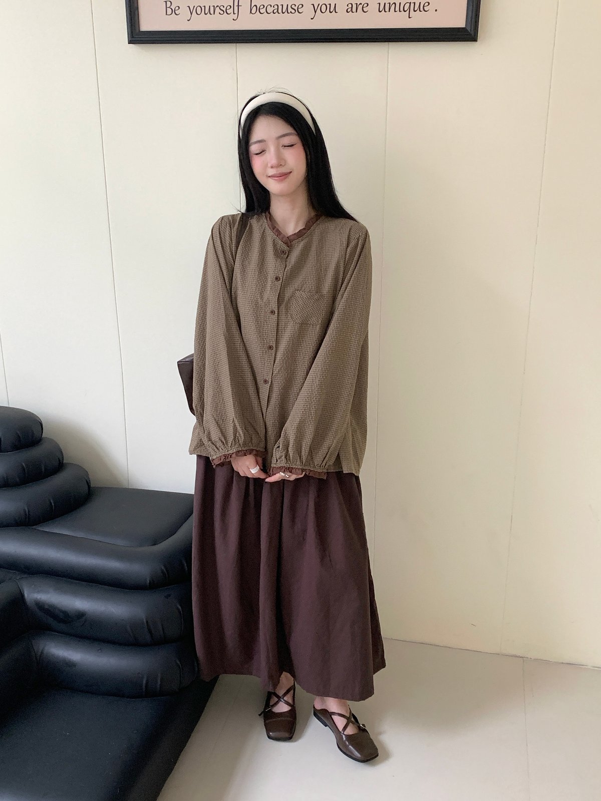 格紋荷葉邊圓領襯衫 4