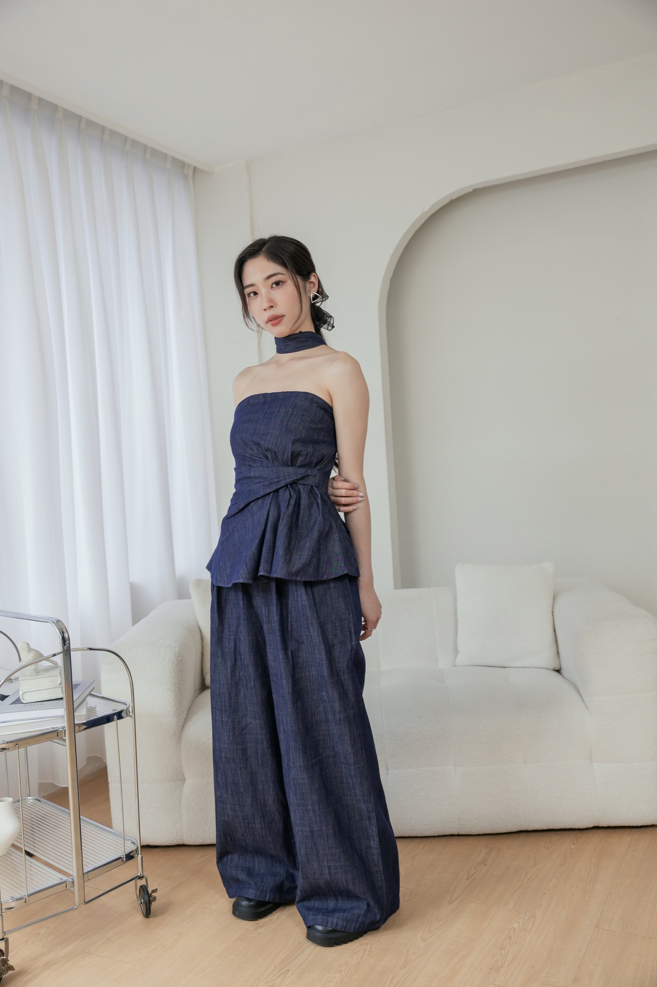 深藍兩件式平口牛仔套裝 10