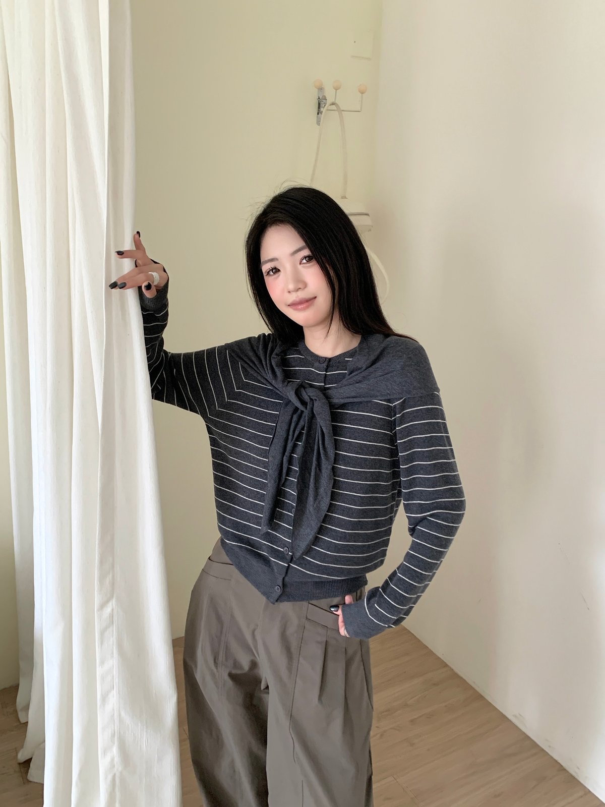 條紋針織開襟兩件式上衣 2