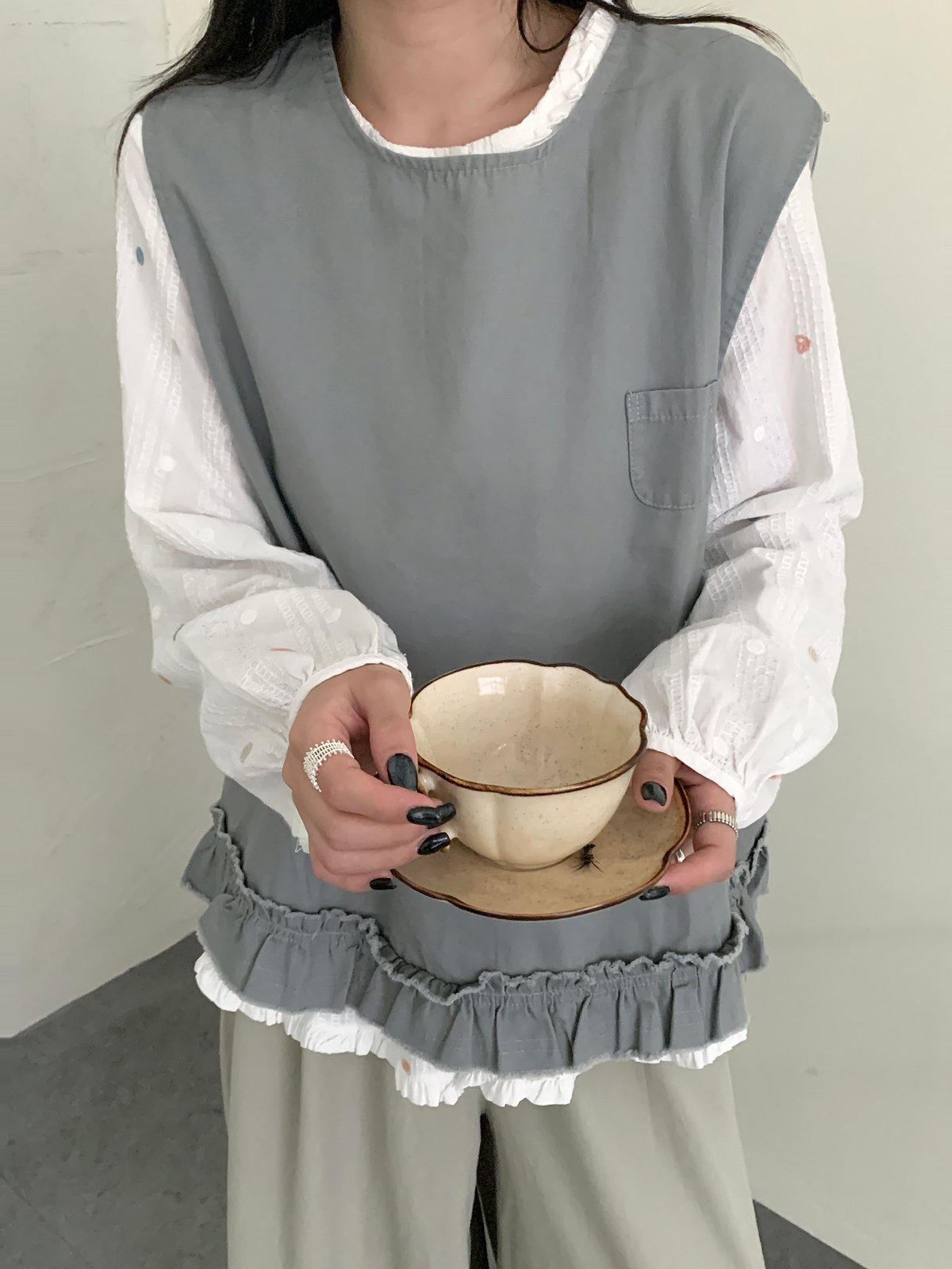 彩色點點泡泡袖襯衫 7