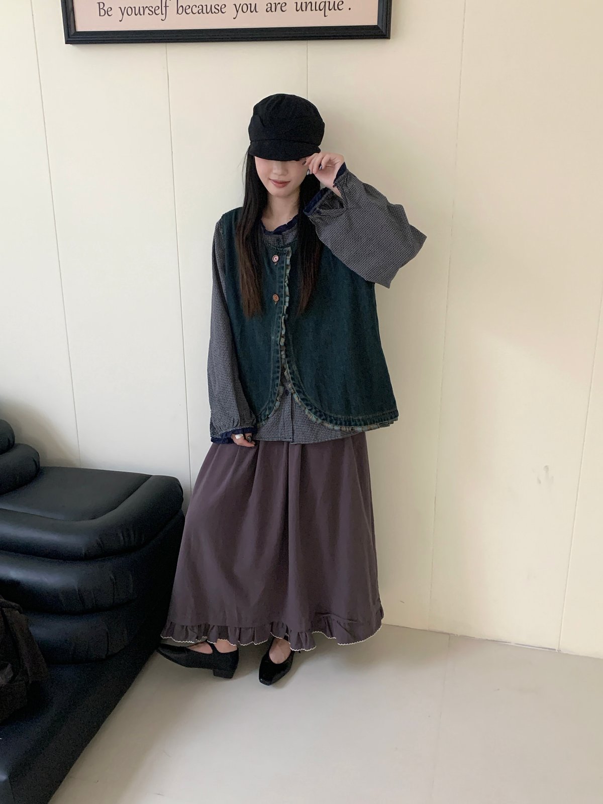 荷葉雙層圓擺長裙