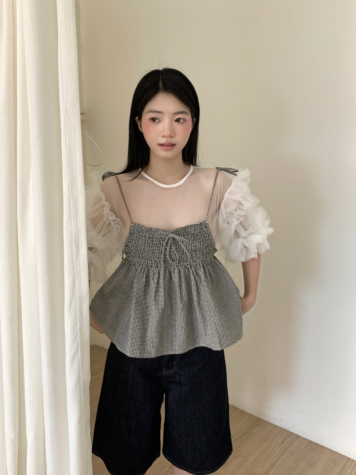 打底日系泡泡袖罩衫（不含細肩帶背心） 5