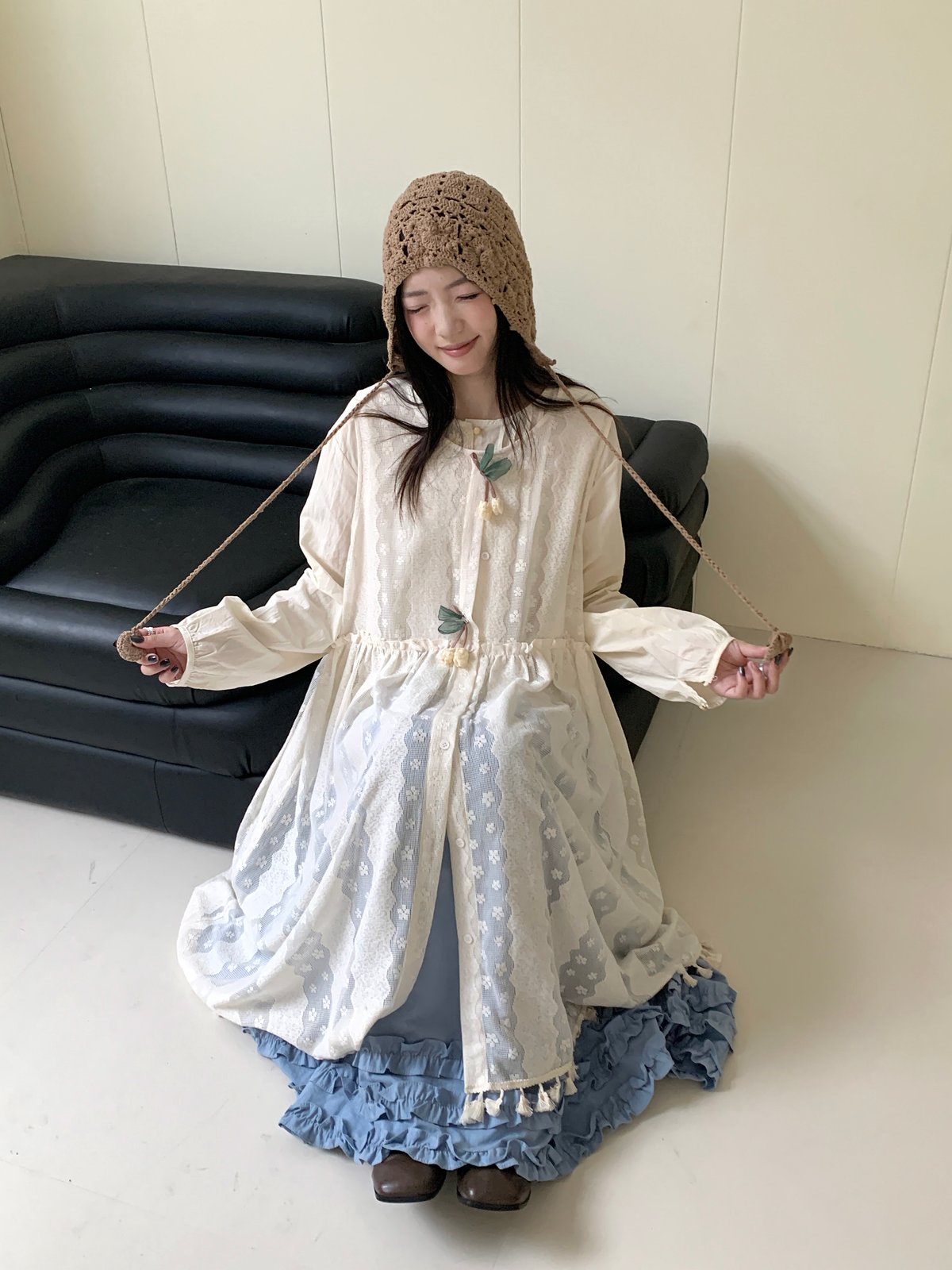 日系蕾絲罩衫洋裝
