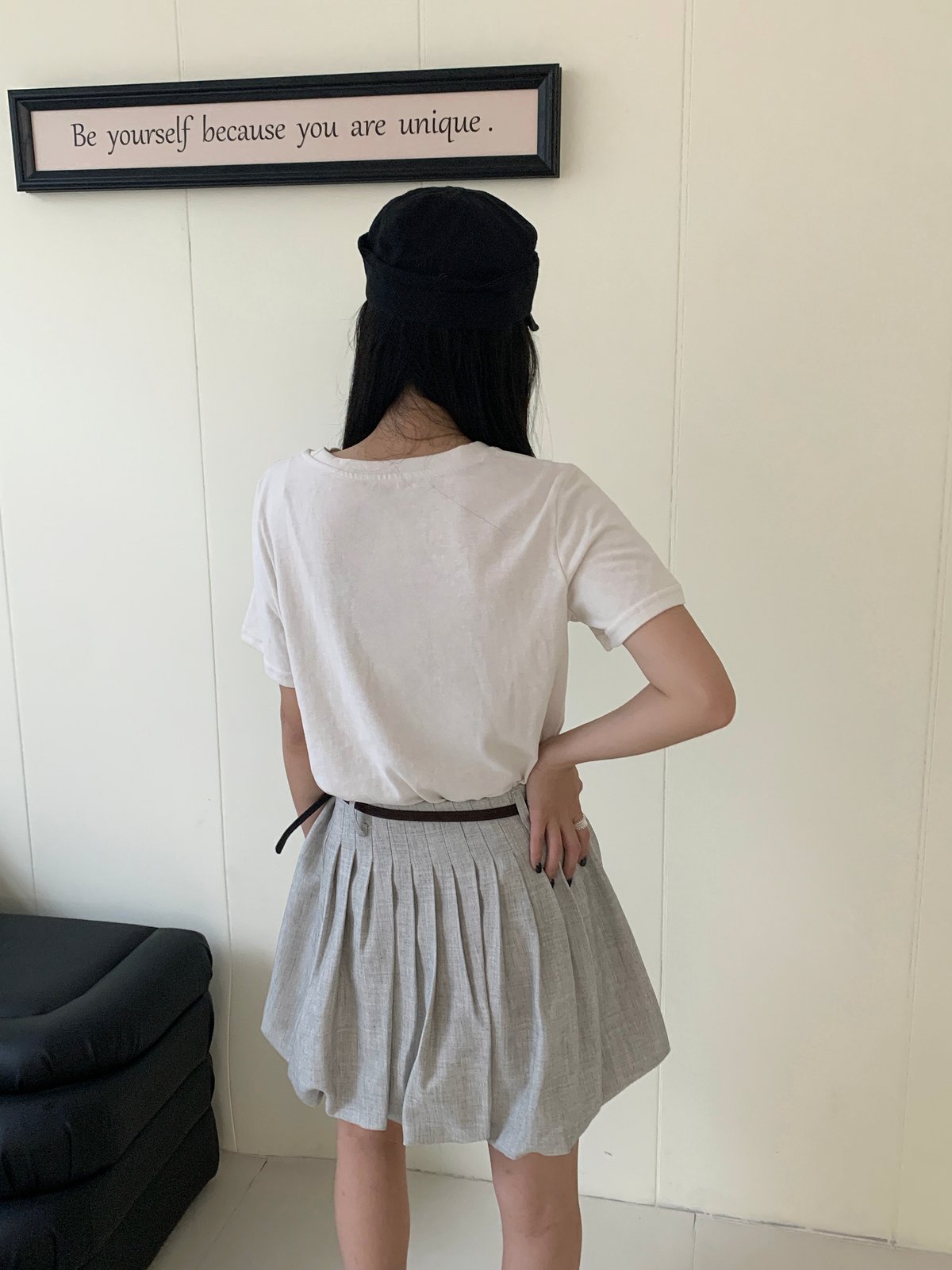 小羊刺繡圓領上衣 米白 2