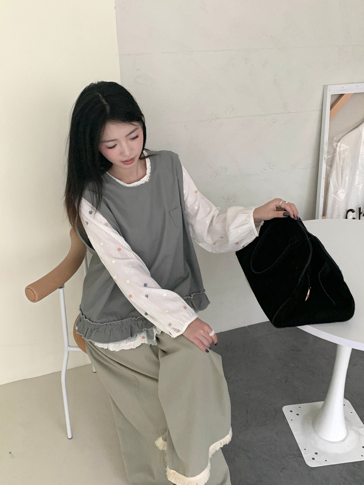 彩色點點泡泡袖襯衫 3