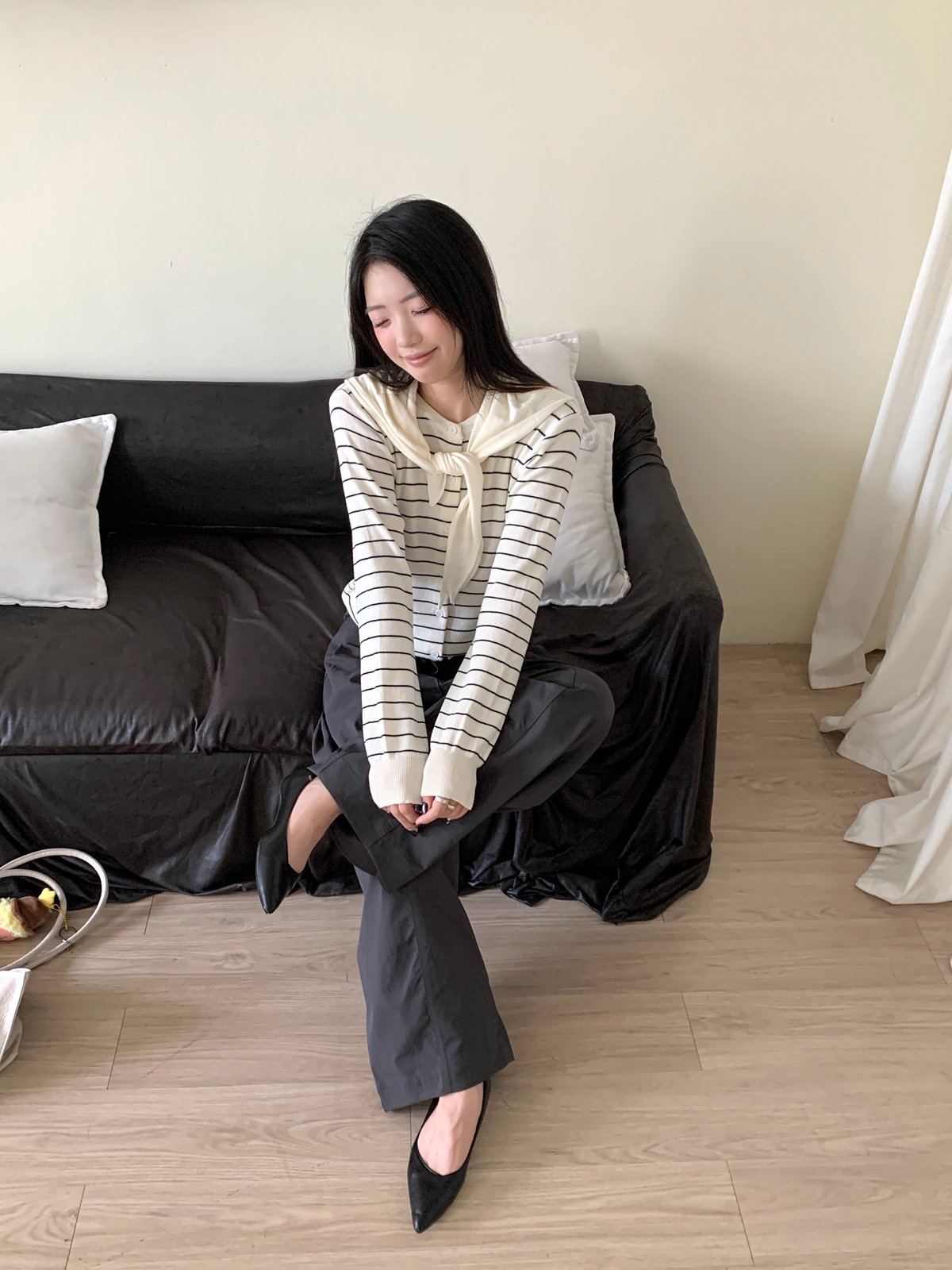 條紋針織開襟兩件式上衣 7
