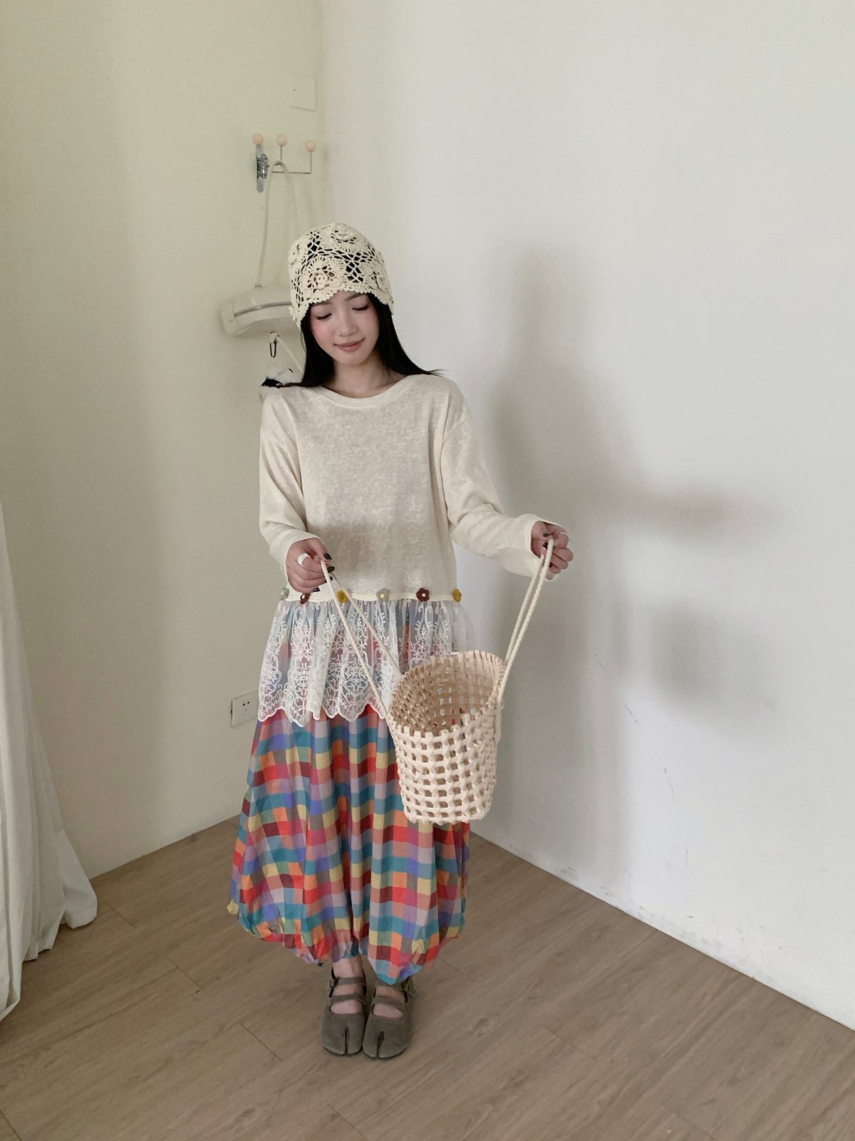彩色繽紛格紋氣球鬆緊長裙 3