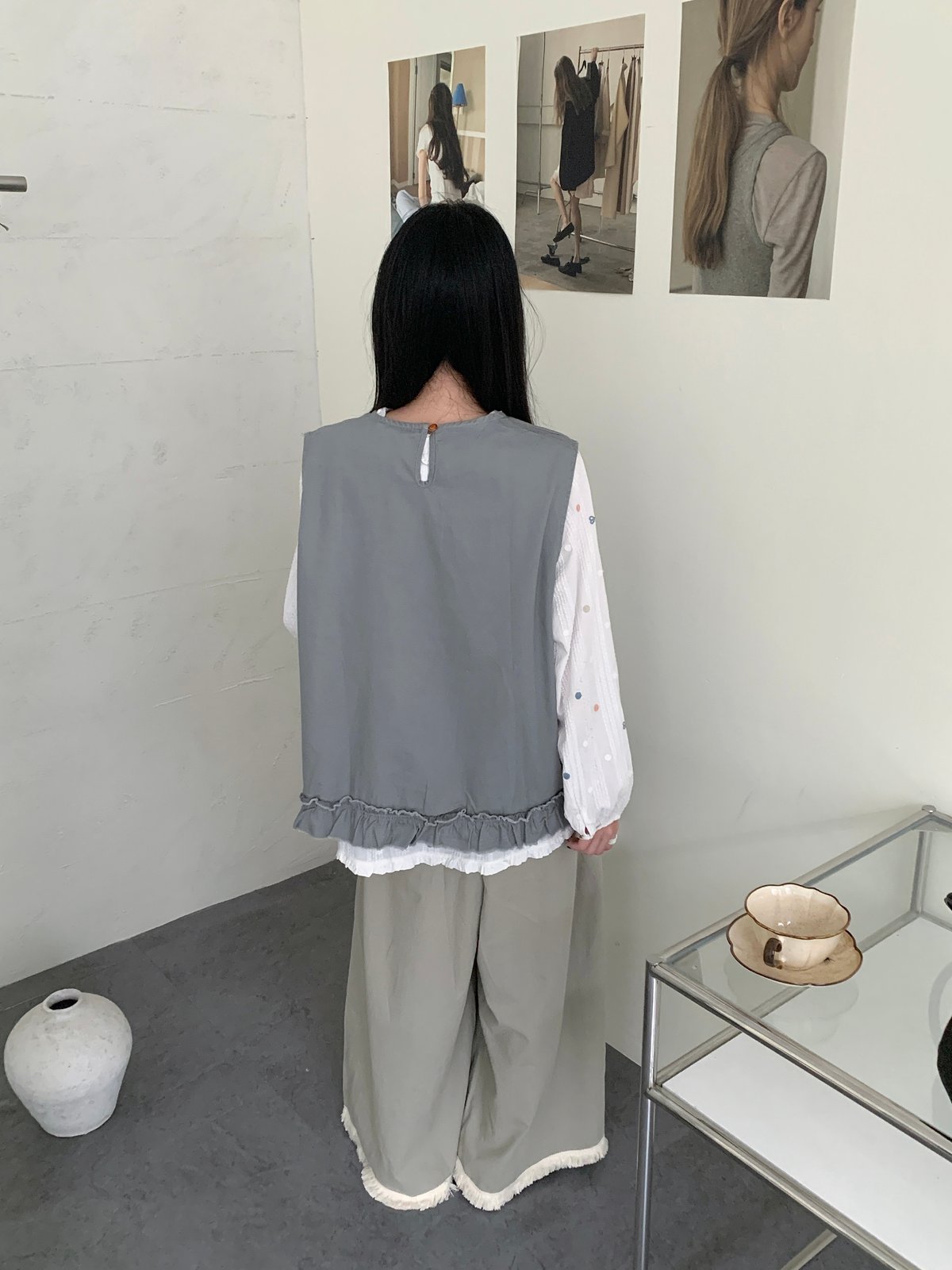 彩色點點泡泡袖襯衫 6