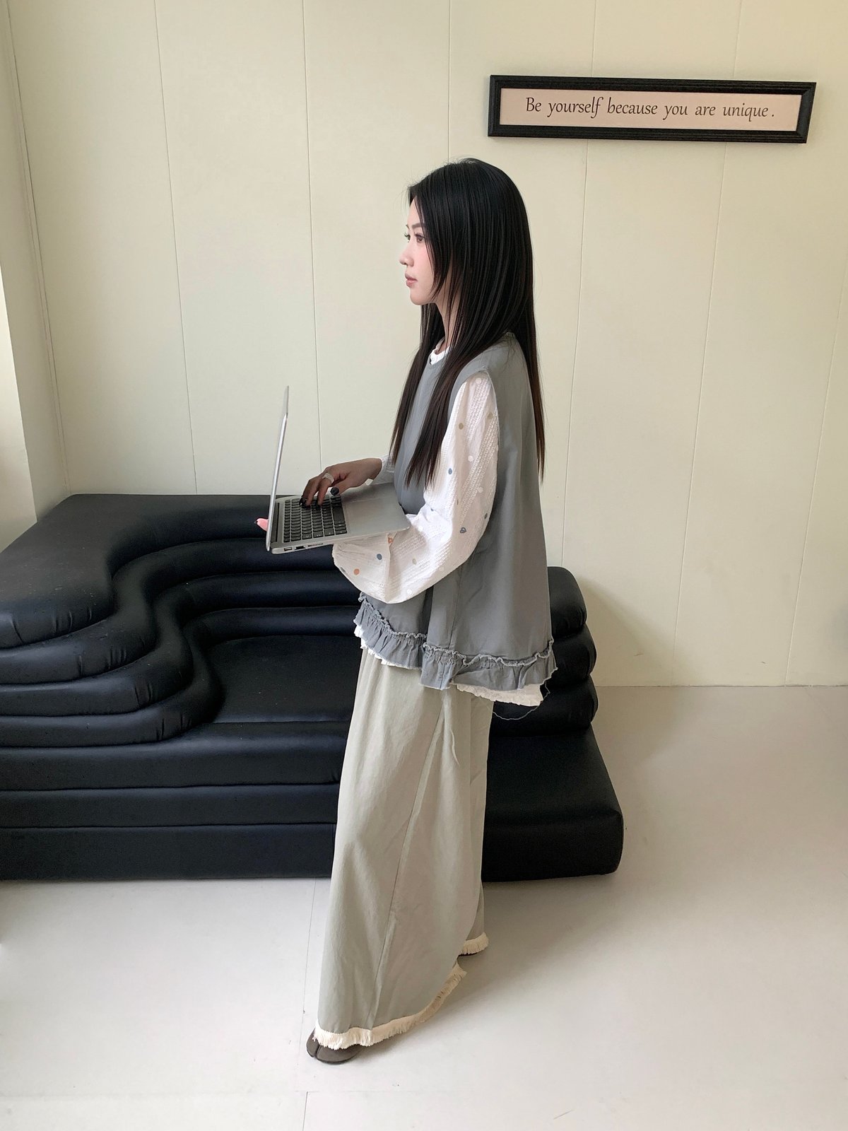 彩色點點泡泡袖襯衫 5