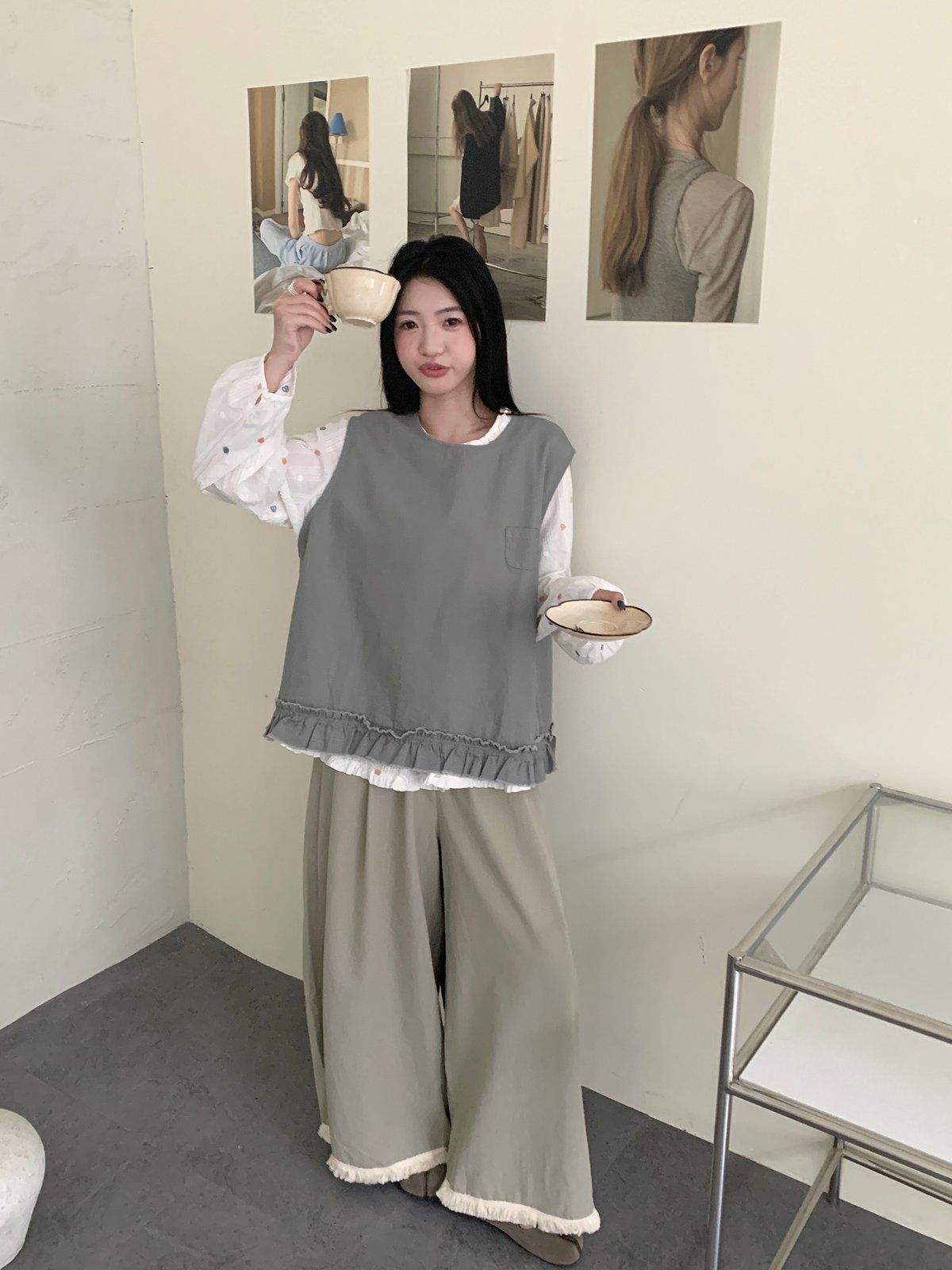 流蘇鬆緊日系寬褲