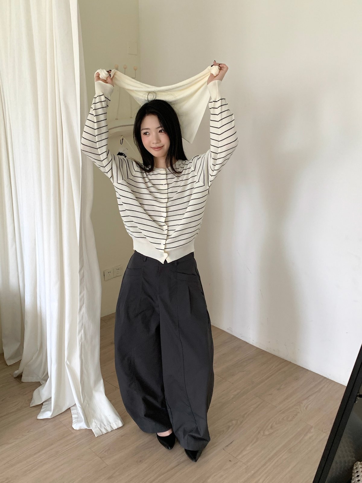 條紋針織開襟兩件式上衣 6