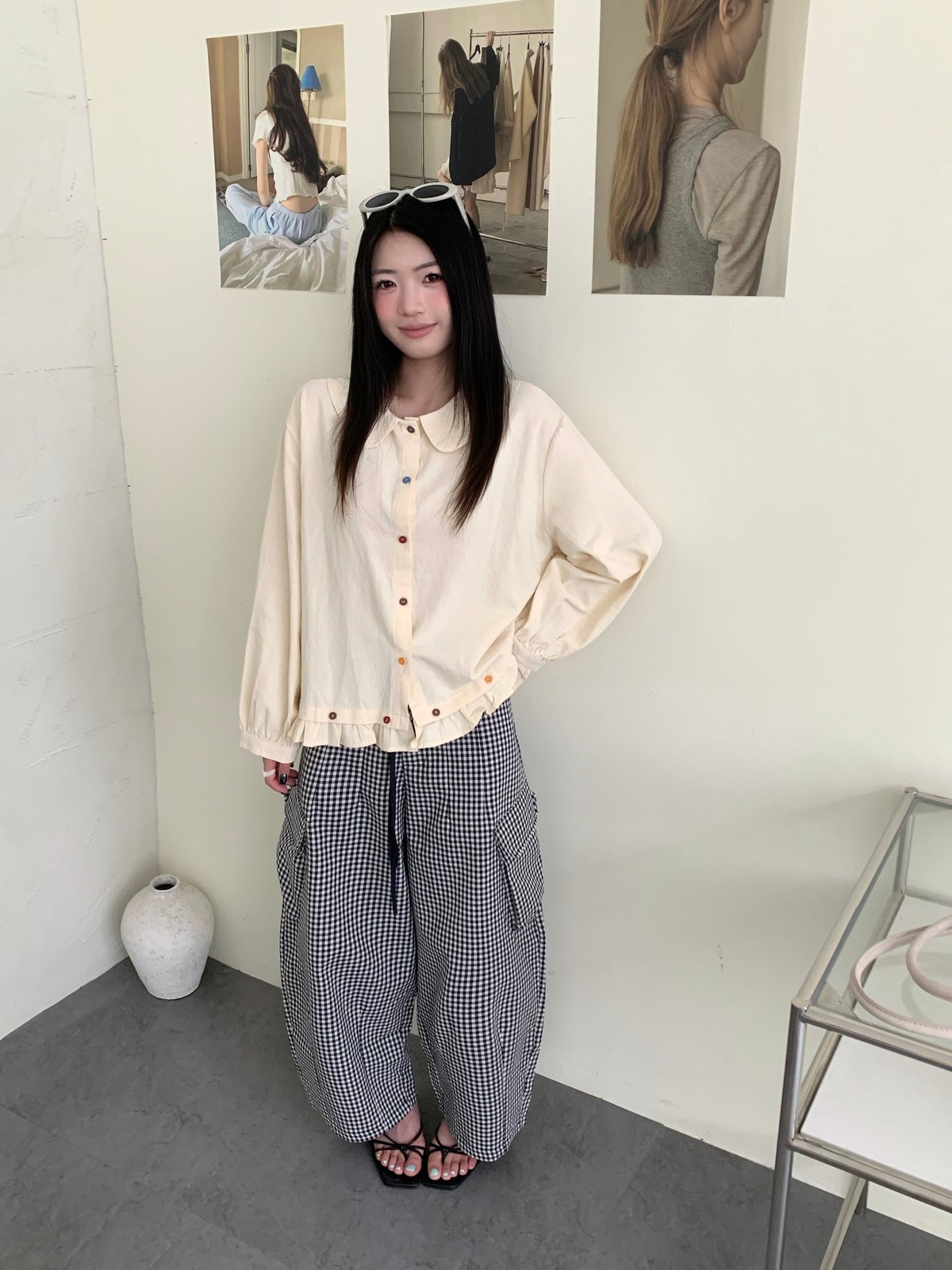 彩扣荷葉娃娃日系襯衫 2
