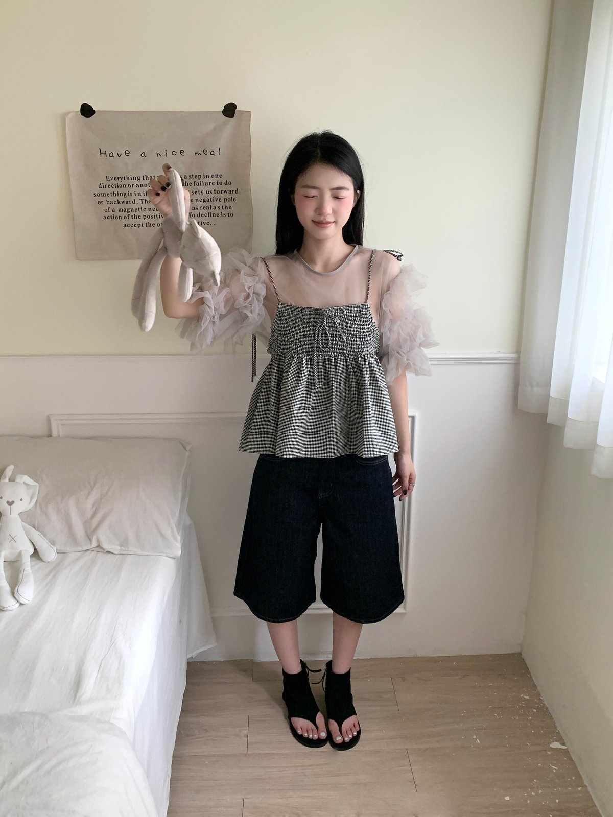 打底日系泡泡袖罩衫（不含細肩帶背心） 3