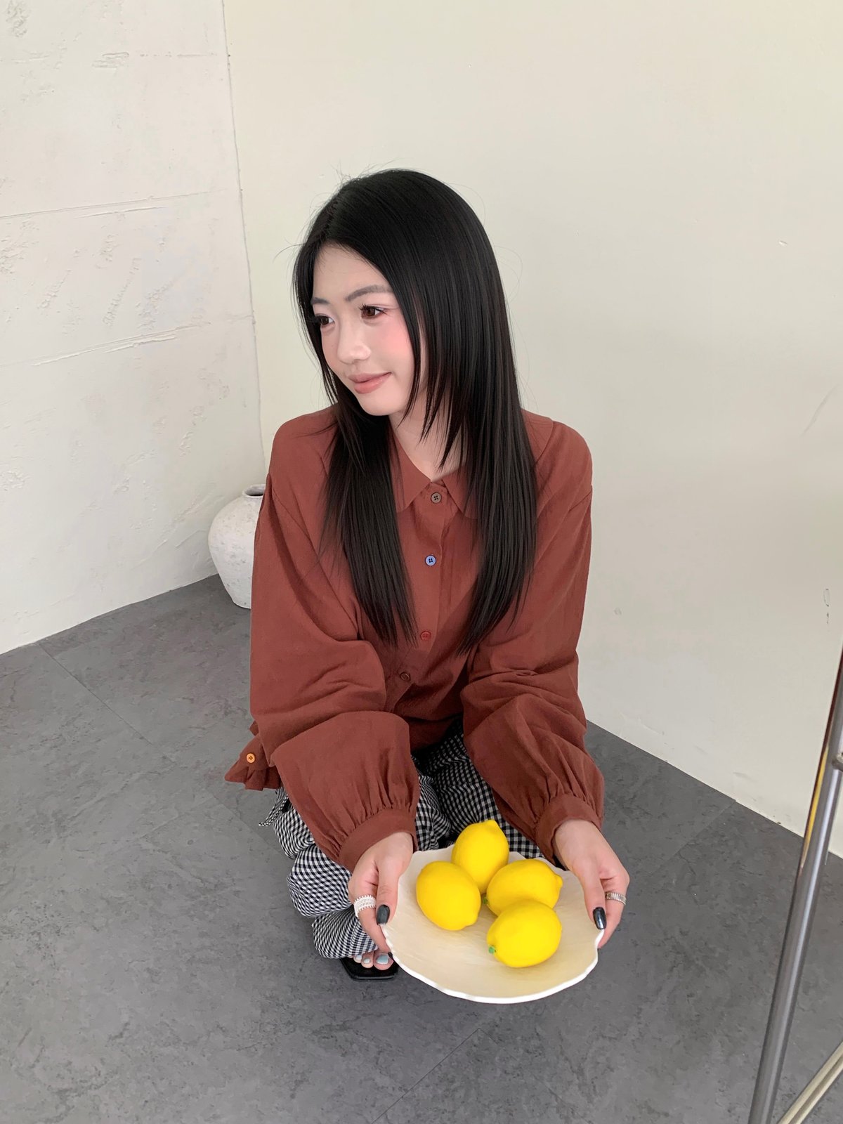 彩扣荷葉娃娃日系襯衫 9